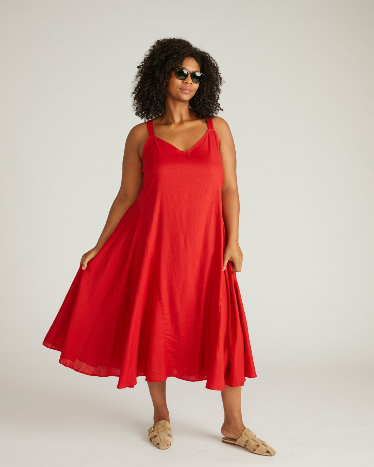 Sunshower Flowy Linen Blend Dress - Ruby Red | Universal Standard