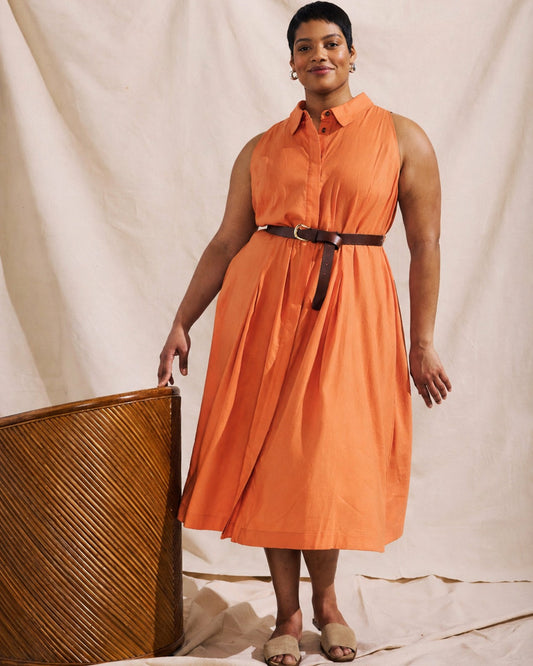 Adelaide Linen Blend Shirtdress - Italian Orange | Universal Standard