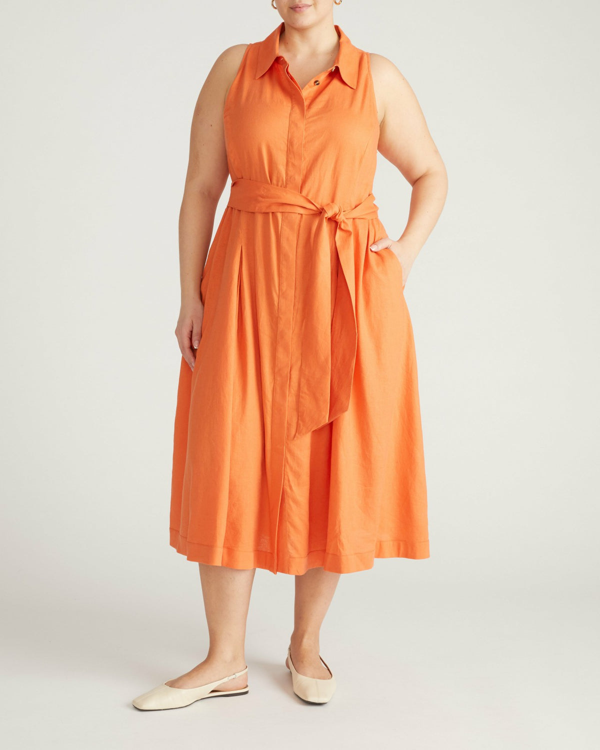Adelaide Linen Blend Shirtdress - Italian Orange | Universal Standard
