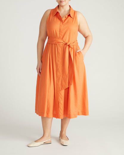 Adelaide Linen Blend Shirtdress - Italian Orange | Universal Standard