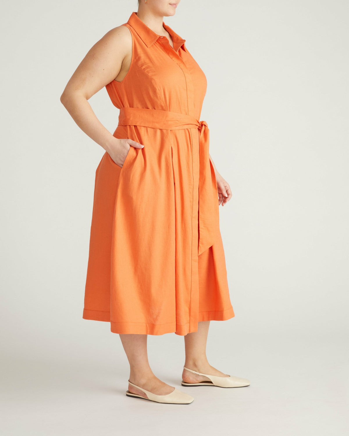 Adelaide Linen Blend Shirtdress - Italian Orange | Universal Standard