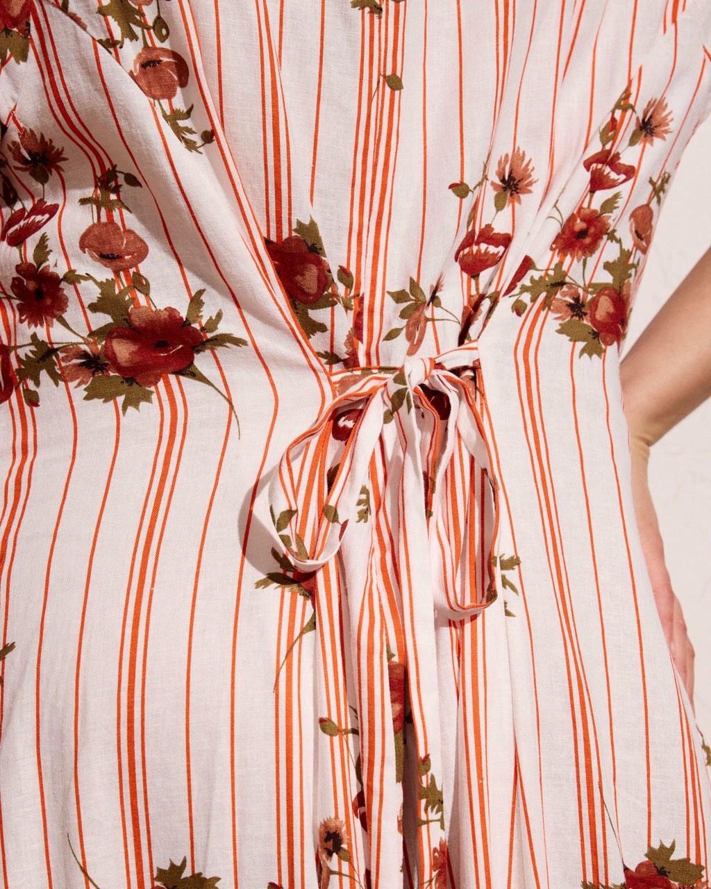 Sunset Linen Blend Flounce Dress - Wild Flower Bouquet Print on Stripe | Universal Standard