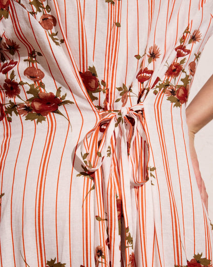 Sunset Linen Blend Flounce Dress - Wild Flower Bouquet Print on Stripe | Universal Standard