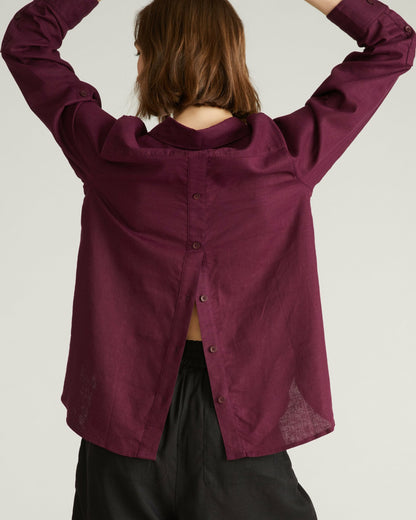 Button Back Linen Blend Polo Shirt - Acai | Universal Standard