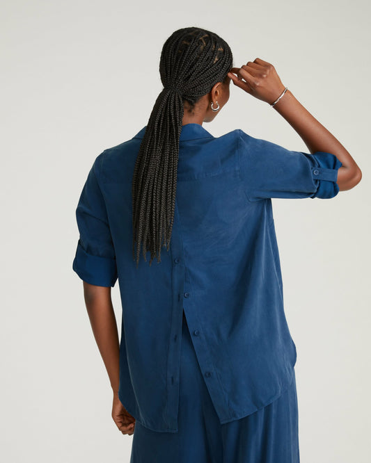 Button Back Stretch Cupro Polo Shirt - Pageant Blue | Universal Standard