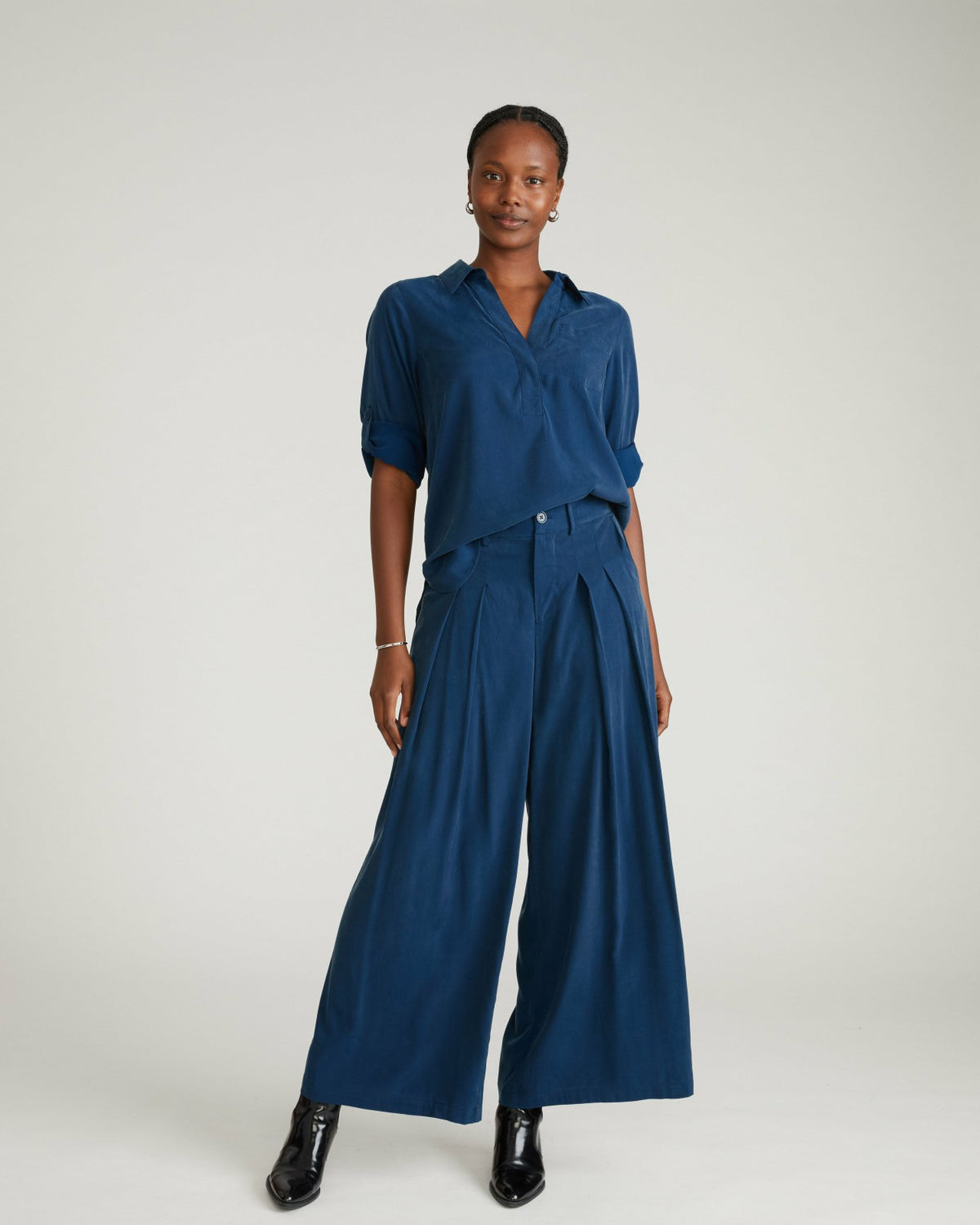 Button Back Stretch Cupro Polo Shirt - Pageant Blue | Universal Standard