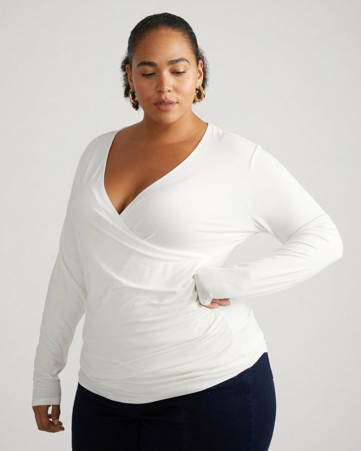 Liquid Jersey Two-Way Long Sleeve Cross Top - White | Universal Standard