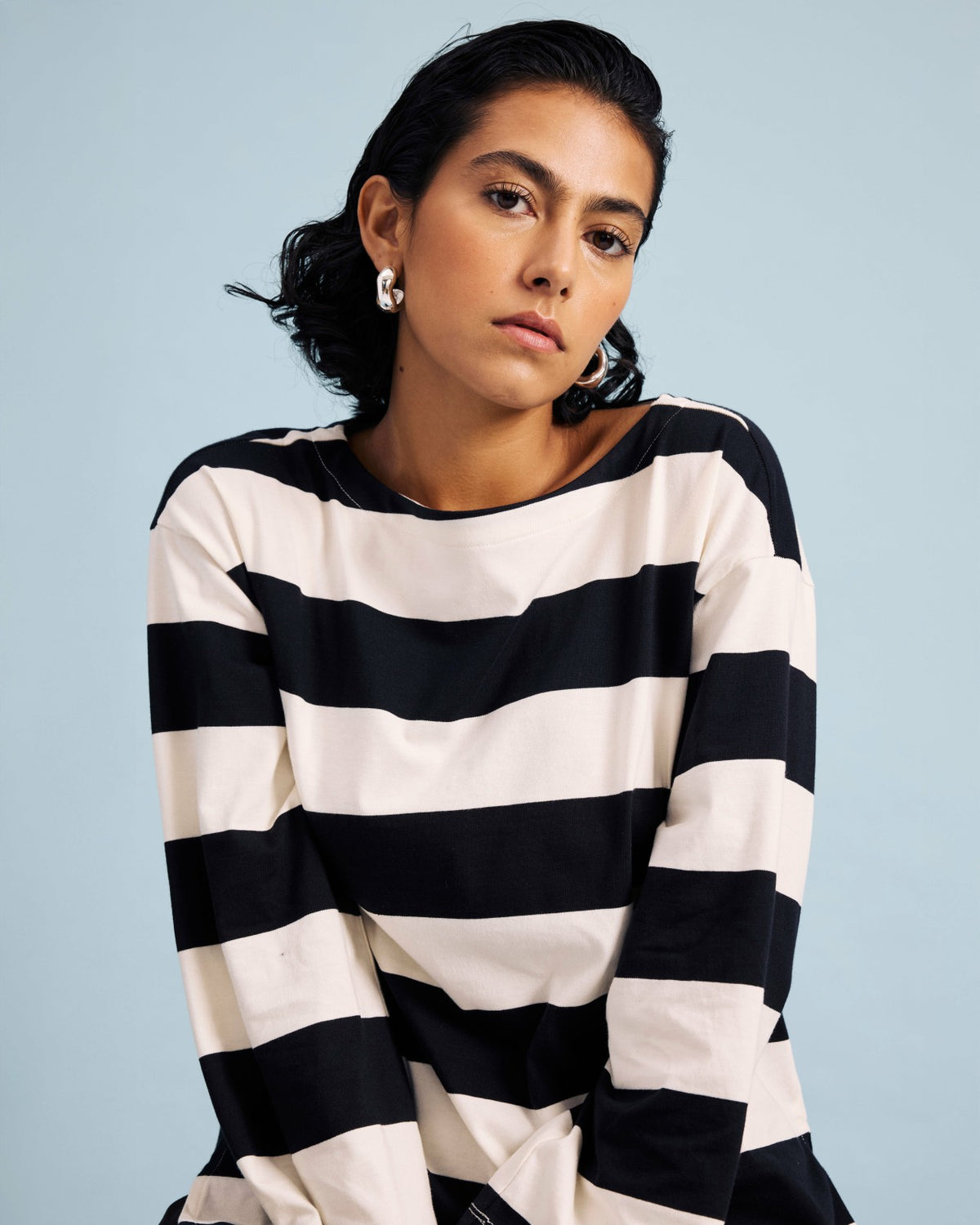 Montauk Breton Stripe Bell Sleeve Top - Ecru/Black Rugby Stripe | Universal Standard