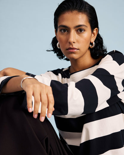 Montauk Breton Stripe Bell Sleeve Top - Ecru/Black Rugby Stripe | Universal Standard