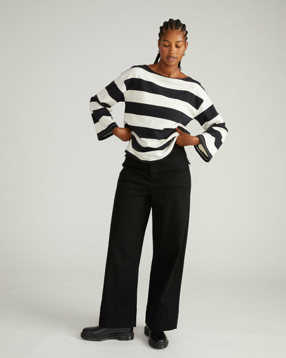 Montauk Breton Stripe Bell Sleeve Top - Ecru/Black Rugby Stripe | Universal Standard