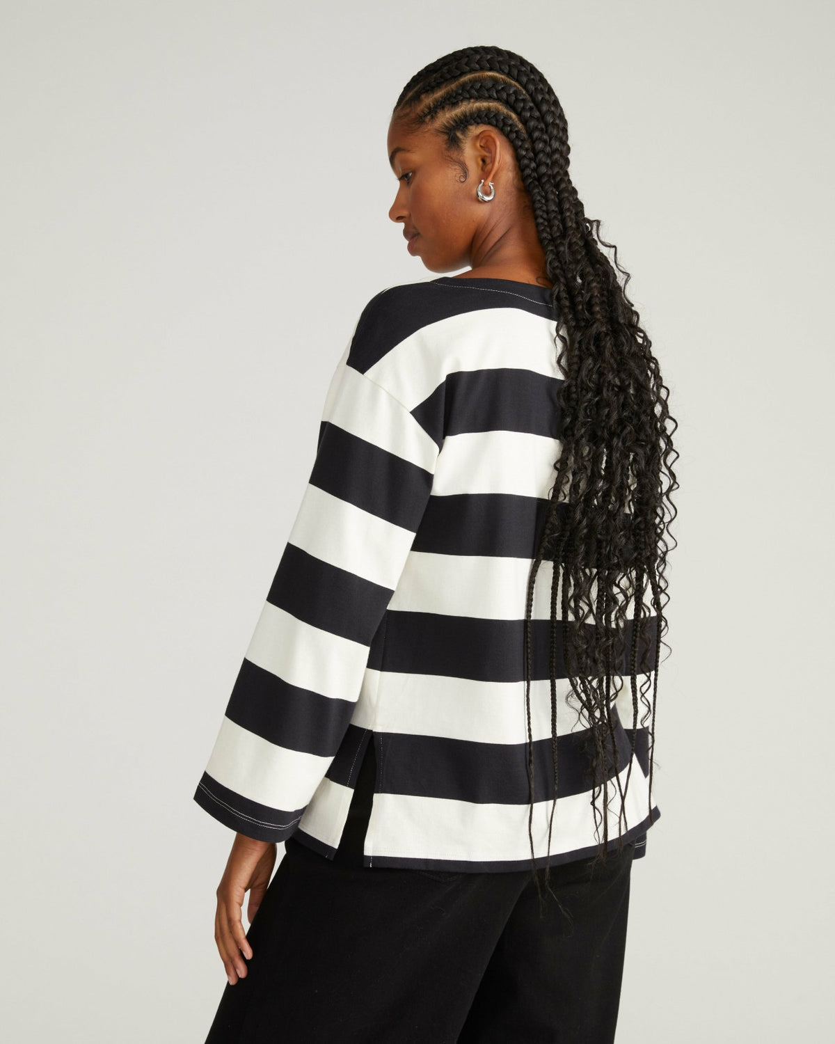 Montauk Breton Stripe Bell Sleeve Top - Ecru/Black Rugby Stripe | Universal Standard