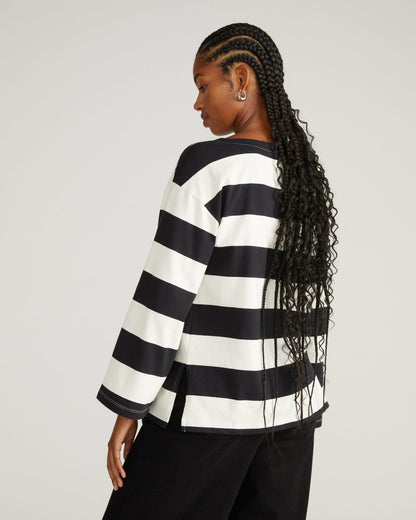 Montauk Breton Stripe Bell Sleeve Top - Ecru/Black Rugby Stripe | Universal Standard