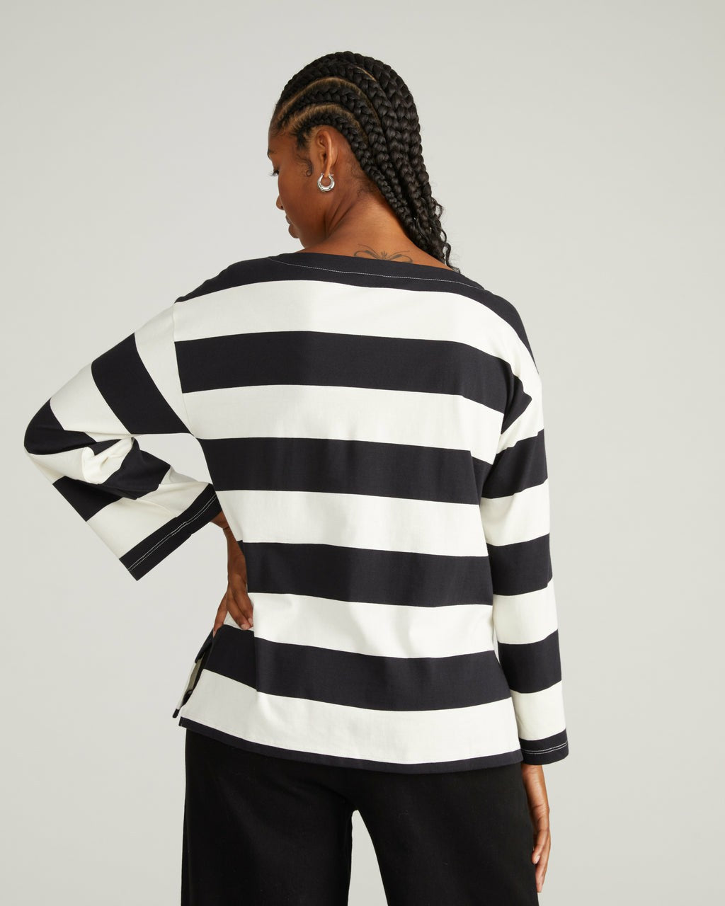 Montauk Breton Stripe Bell Sleeve Top - Ecru/Black Rugby Stripe | Universal Standard