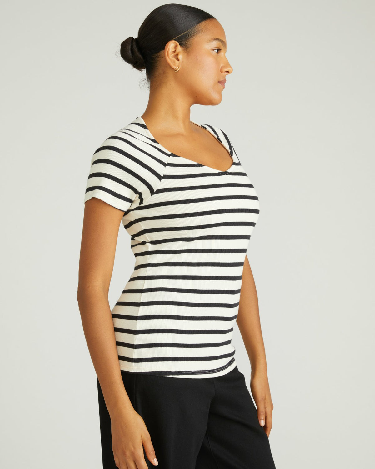 Carey Ribbed Sweetheart Tee - Ecru/Black Stripe | Universal Standard