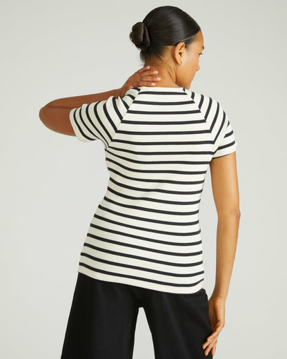 Carey Ribbed Sweetheart Tee - Ecru/Black Stripe | Universal Standard