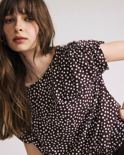 Helena Divine Jersey Gathered Tee - Brown/White Dot Print | Universal Standard