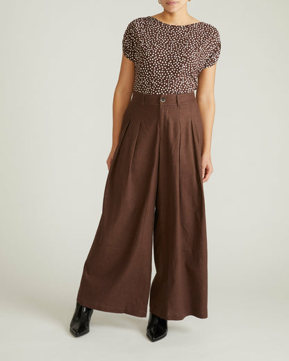 Helena Divine Jersey Gathered Tee - Brown/White Dot Print | Universal Standard
