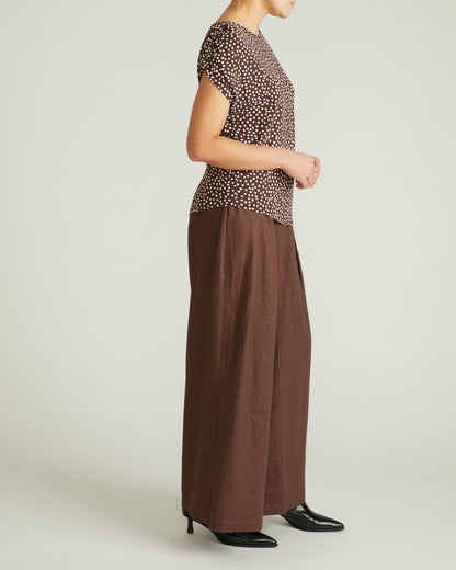 Helena Divine Jersey Gathered Tee - Brown/White Dot Print | Universal Standard