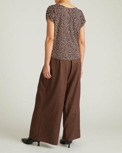 Helena Divine Jersey Gathered Tee - Brown/White Dot Print | Universal Standard