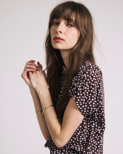 Helena Divine Jersey Gathered Tee - Brown/White Dot Print | Universal Standard
