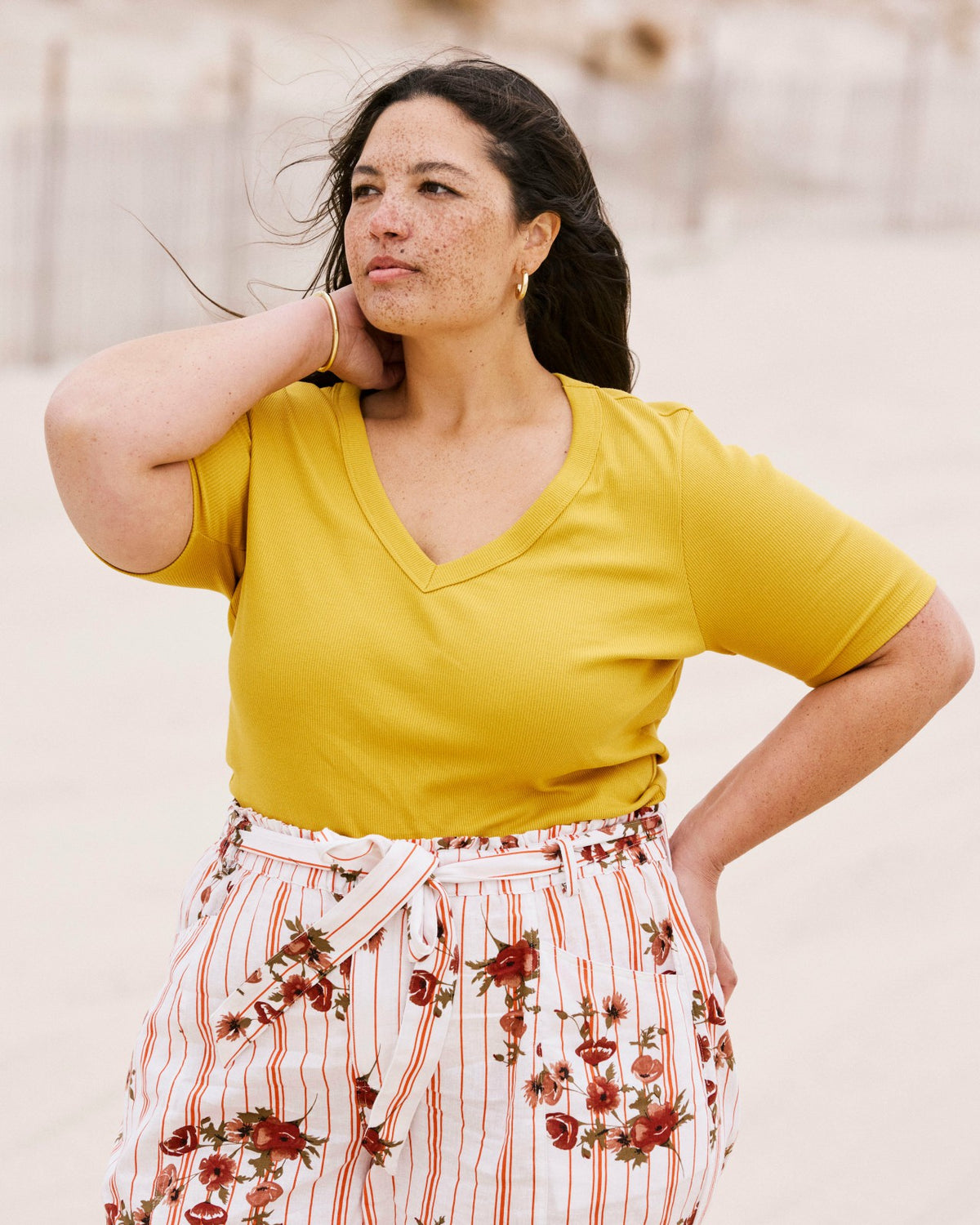 Classic V-Neck Ribbed Tee - Goldenrod | Universal Standard