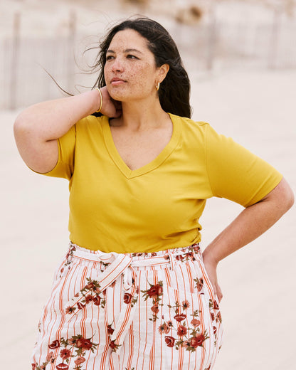 Classic V-Neck Ribbed Tee - Goldenrod | Universal Standard