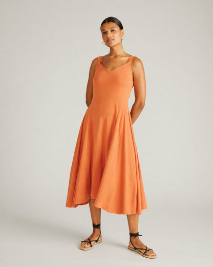 Sunshower Flowy Linen Blend Dress - Italian Orange | Universal Standard