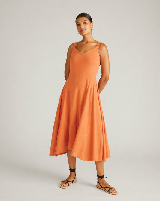 Sunshower Flowy Linen Blend Dress - Italian Orange | Universal Standard
