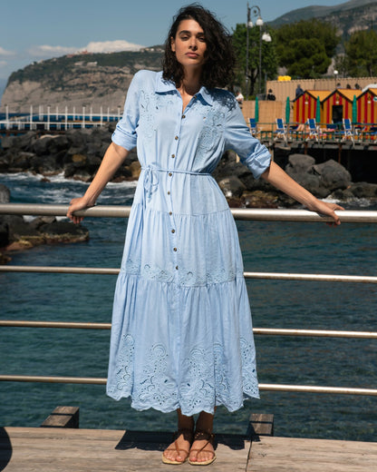 Alix Embroidered Linen Blend Shirtdress - Cielo Blue | Universal Standard