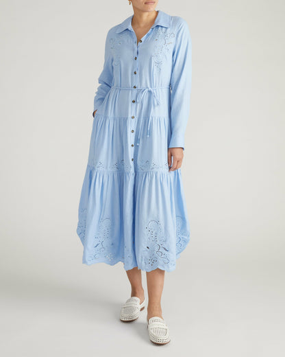 Alix Embroidered Linen Blend Shirtdress - Cielo Blue | Universal Standard