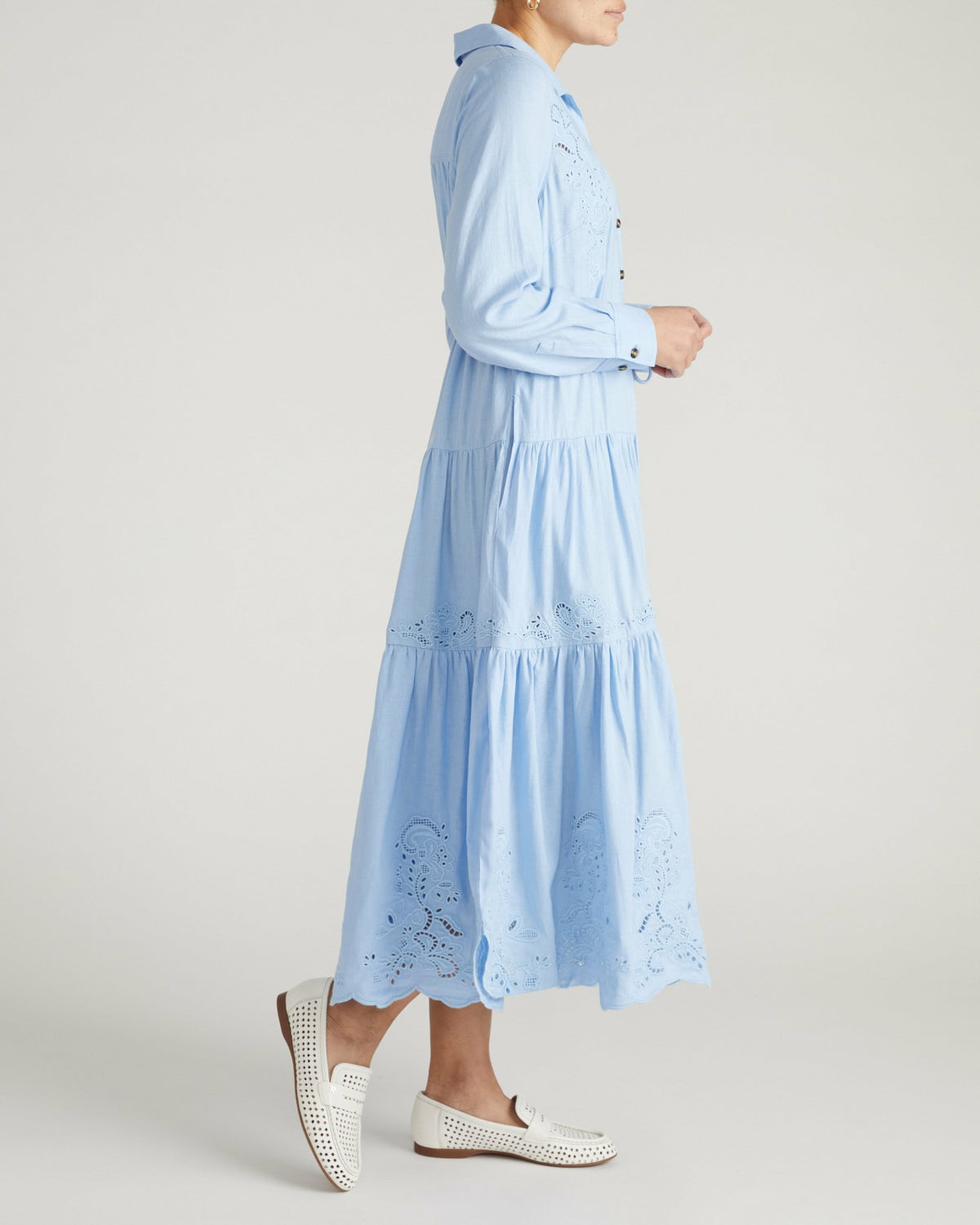 Alix Embroidered Linen Blend Shirtdress - Cielo Blue | Universal Standard