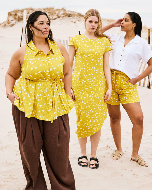 Iconic Stretch Linen Blend Geneva Dress - Yellow Confetti Print | Universal Standard
