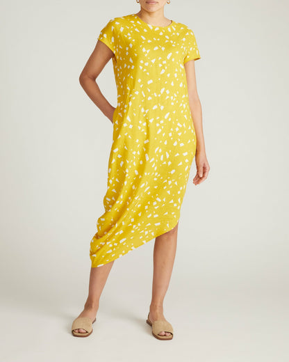 Iconic Stretch Linen Blend Geneva Dress - Yellow Confetti Print | Universal Standard