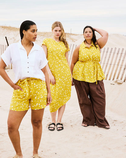 Iconic Stretch Linen Blend Geneva Dress - Yellow Confetti Print | Universal Standard