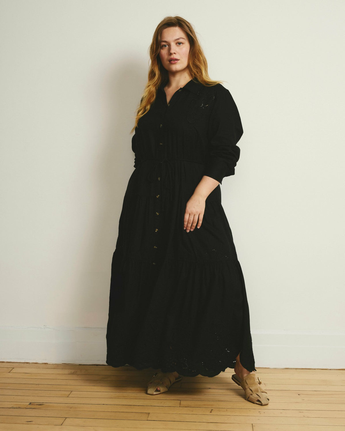 Alix Embroidered Linen Blend Shirtdress - Black | Universal Standard