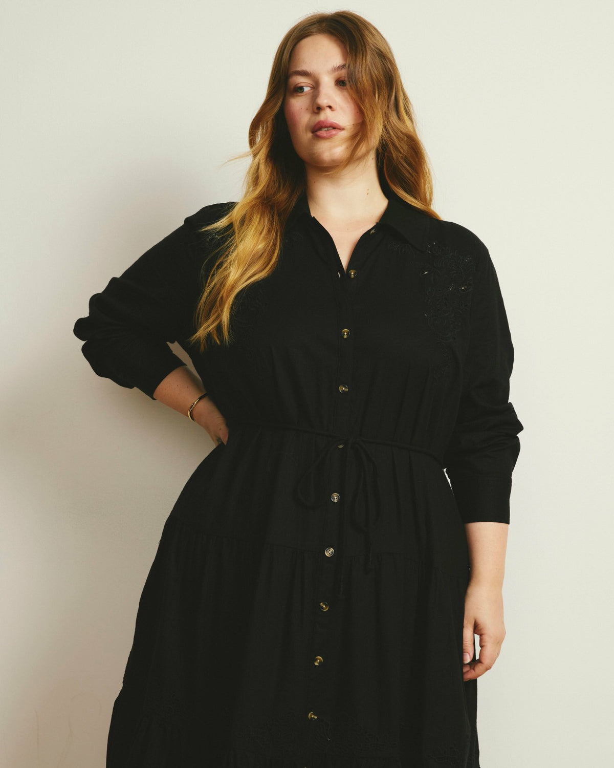 Alix Embroidered Linen Blend Shirtdress - Black | Universal Standard