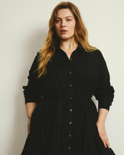 Alix Embroidered Linen Blend Shirtdress - Black | Universal Standard
