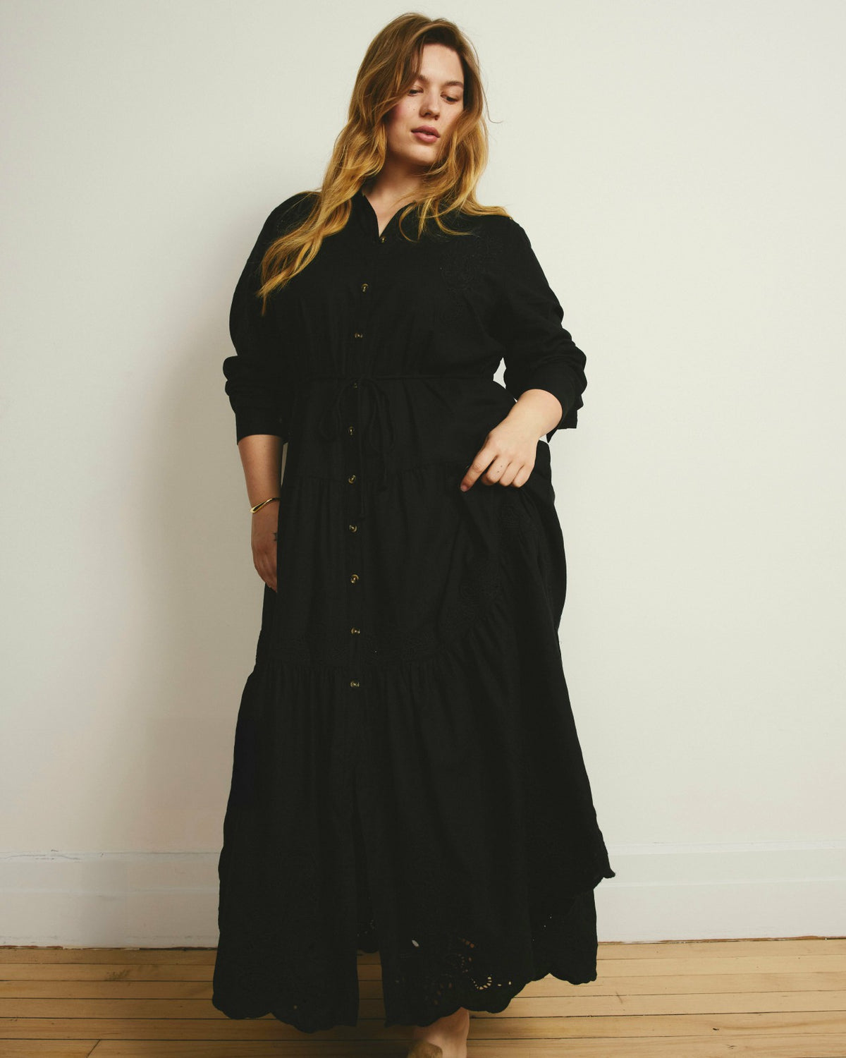 Alix Embroidered Linen Blend Shirtdress - Black | Universal Standard
