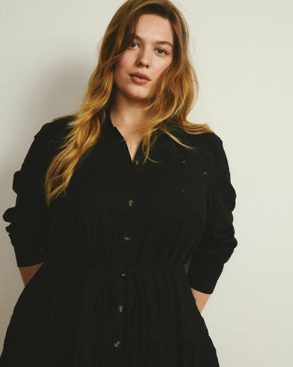 Alix Embroidered Linen Blend Shirtdress - Black | Universal Standard
