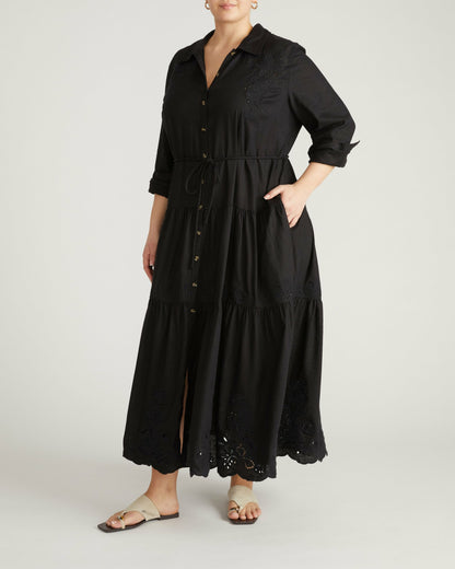 Alix Embroidered Linen Blend Shirtdress - Black | Universal Standard