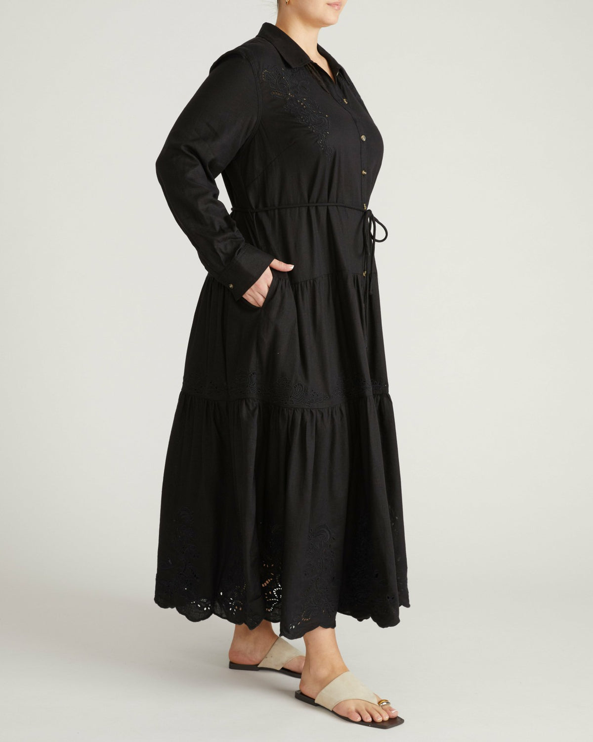Alix Embroidered Linen Blend Shirtdress - Black | Universal Standard