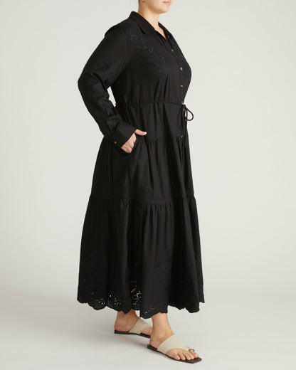 Alix Embroidered Linen Blend Shirtdress - Black | Universal Standard
