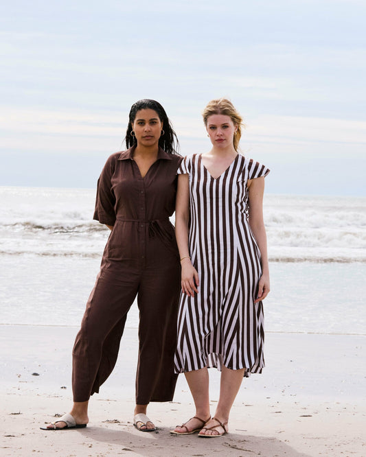 Victoria Linen Blend Dress - Peppercorn Stripe | Universal Standard