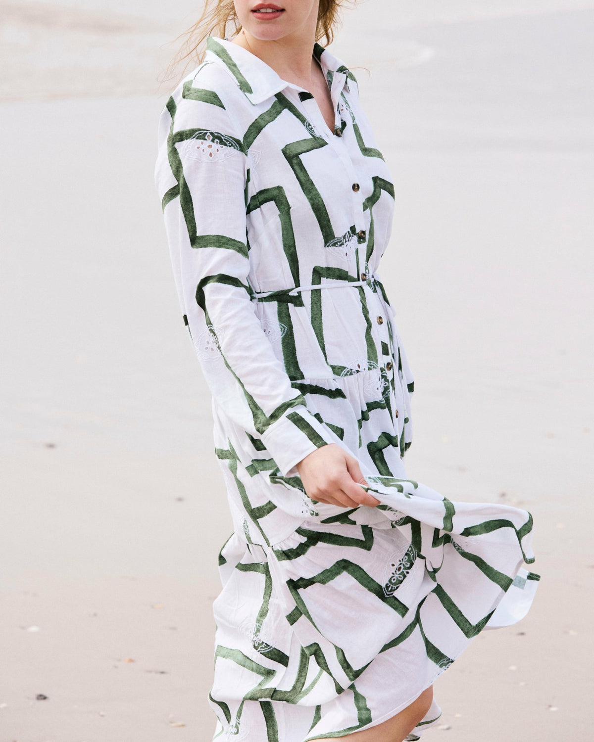 Alix Linen Blend Shirtdress - Green Paint Print | Universal Standard