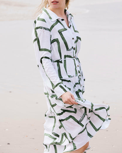 Alix Linen Blend Shirtdress - Green Paint Print | Universal Standard