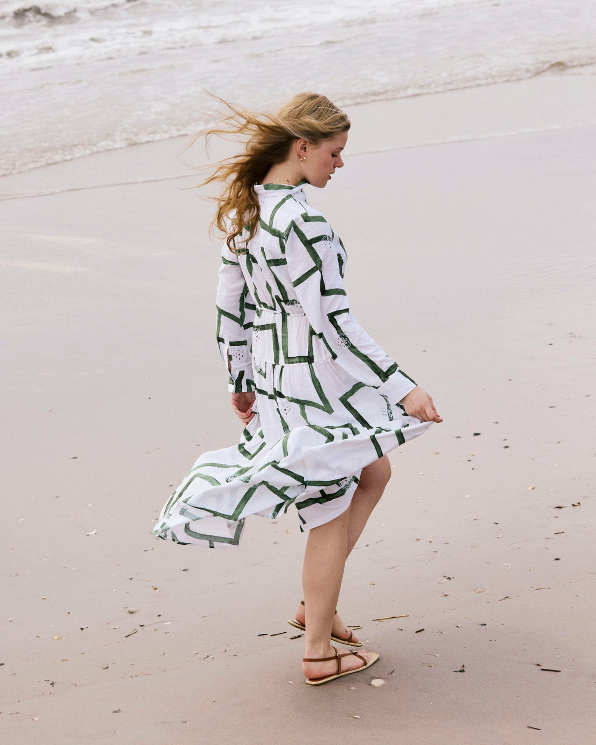 Alix Linen Blend Shirtdress - Green Paint Print | Universal Standard