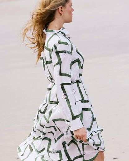 Alix Linen Blend Shirtdress - Green Paint Print | Universal Standard