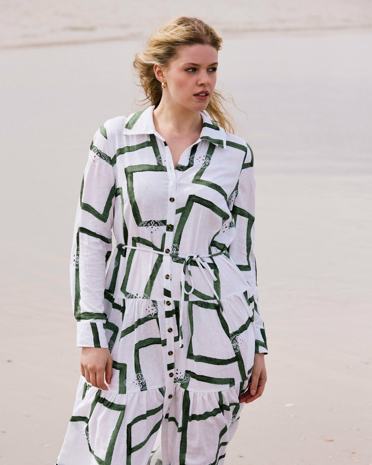 Alix Linen Blend Shirtdress - Green Paint Print | Universal Standard