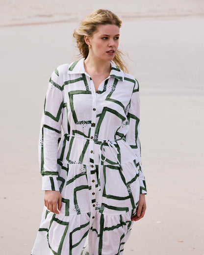 Alix Linen Blend Shirtdress - Green Paint Print | Universal Standard