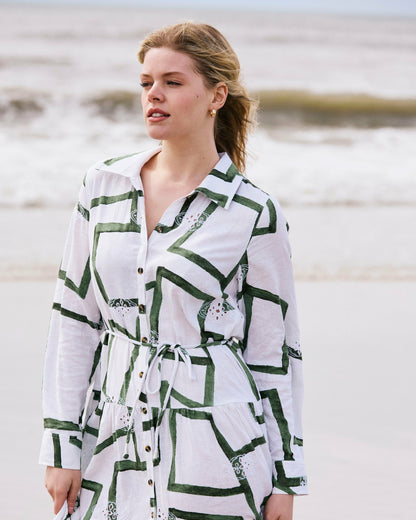 Alix Linen Blend Shirtdress - Green Paint Print | Universal Standard